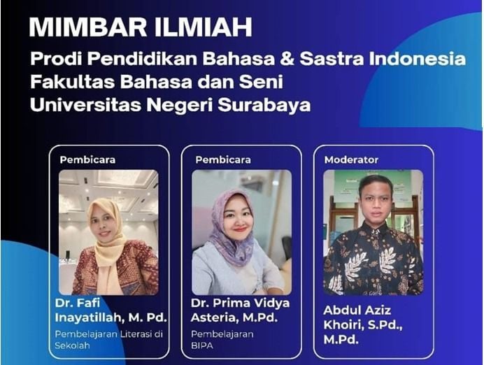 Narasumber dan moderator Mimbar Ilmiah Pendidikan Bahasa dan Sastra Indonesia (PBSI) UNESA