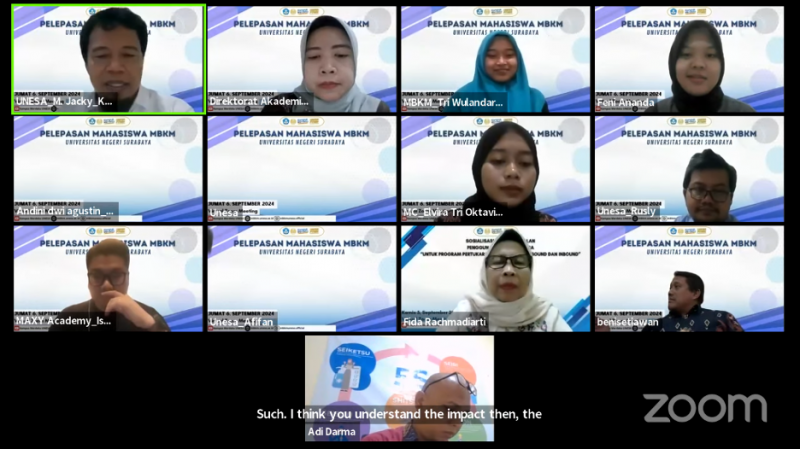 Direktorat Transformasi Pendidikan dan Teknologi Pembelajaran UNESA bekali mahasiswa MBKM dalam acara pelepasan.