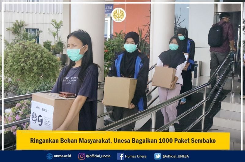 Ringankan Beban masyarakat, Unesa Bagikan 1000 Paket Sembako